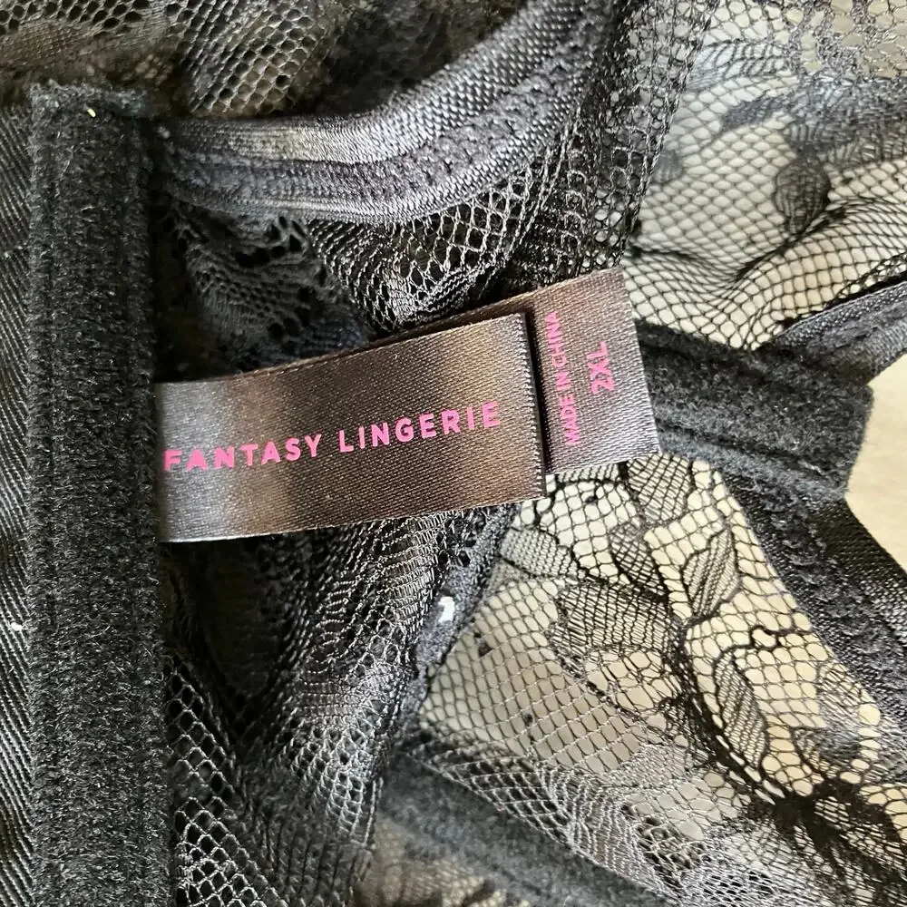 Fantasy Lingerie Lace Corset Size 2XL Black Sheer Mesh Bustier Lace Up Overbust